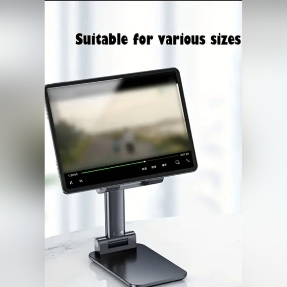 Foldable Mobile Phone & Tablet Stand Holder - Angle Height Adjustable - Black - Picture 3 of 8